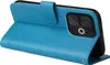A blue flip phone case is shown from a side angle, open to reveal the inside. Produktbild-Vorschau
