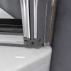 A close-up view of the bottom edge of a shower enclosure, showing the hinge mechanism and its connection to the bathtub. Produktbild-Vorschau