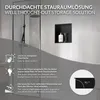 A modern bathroom shower stall with a built-in niche. The image highlights the features of the shower niche with text and icons. Voir les images du produit