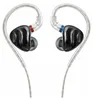 A pair of black in-ear monitor headphones with silver wires and clear ear hooks. The left earbud has a red accent, and the right has a blue accent. Náhled obrázku produktu