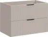 A product shot of a beige bathroom cabinet with two drawers and black handles. Produktbild-Vorschau