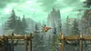 A character rides a creature across a wooden bridge in a fantasy forest setting. Produktbild-Vorschau