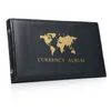 A black currency album with a gold world map and text on the cover. Produktbild-Vorschau