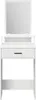 A white vanity table with a mirror and a single drawer, shown from the front against a white background. Voir les images du produit
