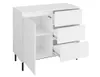 A white cabinet with one door open and three drawers partially open, shown from a three-quarter angle. Voir les images du produit