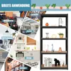A collage of images showing different applications of a shelving unit, with the shelving unit itself displayed on the right. Produktbild-Vorschau