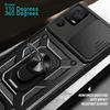 Close-up of a black phone case with a ring holder and a sliding camera cover. Produktbild-Vorschau