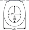 A diagram showing the dimensions of a toilet seat. Produktbild-Vorschau
