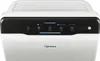 Close-up front view of a white and black air purifier with controls on the front panel. Produktbild-Vorschau