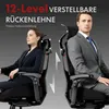 A man and a woman are shown sitting in ergonomic office chairs, with arrows indicating height adjustment. Text overlays highlight product features. Voir les images du produit
