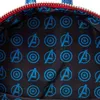 The inside lining of a backpack with a repeating pattern of Marvel Avengers logos. Podgląd zdjęcia produktu