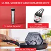 Collage of images showing a detachable handle for cookware, its features, and a demonstration of its strength. Voir les images du produit