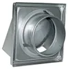 A close-up, studio shot of a metal ventilation hood with a circular opening and a square flange. Produktbild-Vorschau