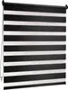 A close-up view of a black and white striped roller blind. Produktbild-Vorschau