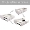Three different configurations of a beige sofa bed are shown, connected by arrows to indicate transformation. Produktbild-Vorschau
