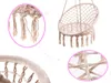 A collage of close-up shots and a full view of a beige macrame hanging chair. Podgląd zdjęcia produktu