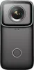 A close-up, front-facing view of a black sport camera. Produktbild-Vorschau