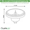Diagram of a light bulb with dimensions and promotional text. Produktbild-Vorschau