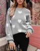 ASKSA Damen Pullover Rundhals Herz Grafik Strickpullover Produktbild-Vorschau 2