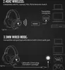 Diagrams illustrating the wireless and wired connection modes of a gaming headset, along with compatible devices. Produktbild-Vorschau