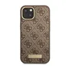 A brown Guess iPhone case with a gold camera bezel and buttons, shown from the front. Náhled obrázku produktu