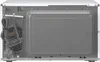 The back view of a white microwave oven. Voir les images du produit