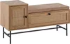 A shoe bench with a seat, storage compartments, and a rattan detail, shown against a white background. Voir les images du produit