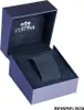An open blue watch box with a dark blue velvet interior and a watch holder. Náhled obrázku produktu