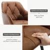 Close-up shots of a brown armchair, highlighting its features and material. Produktbild-Vorschau