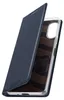 A dark blue flip case for a smartphone is shown open, revealing the interior lining with a patterned design and some text. Anteprima dell’immagine prodotto