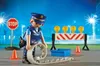 A Playmobil police officer is setting up a roadblock with a stop sign, traffic cones, and a barrier with lights. Anteprima dell’immagine prodotto