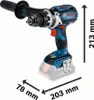 A Bosch cordless hammer drill with dimensions indicated. Anteprima dell’immagine prodotto