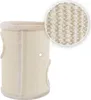 A close-up view of a beige cat scratching tower with a magnified section showing the texture of the sisal material. Produktbild-Vorschau