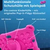 A pink tablet case with pop-it features and descriptive text. Produktbild-Vorschau