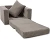 A beige corduroy child's armchair that folds out into a small bed, shown in a studio setting against a white background. Produktbild-Vorschau