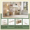 A loft bed with integrated desk, storage, and shelving, shown in a room setting and as individual components. Voir les images du produit