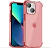 A transparent red iPhone 13 Mini case with a bumper, showing the phone inside.