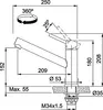 Technical drawing of a faucet with dimensions and angles. Anteprima dell’immagine prodotto