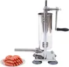 A stainless steel sausage stuffer with a plate of sausages in front of it, on a white background. Náhled obrázku produktu