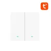 A white smart switch with two buttons and a small green indicator light below each button. A small orange logo with a white 't' and Wi-Fi symbol is in the top right corner. Voir les images du produit