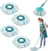 A woman is using a mop to clean the floor, with several mop heads displayed. Produktbild-Vorschau