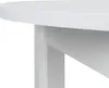 A close-up view of a white round table, showing the edge of the tabletop and a portion of one of its legs. Voir les images du produit