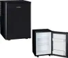 A black mini-refrigerator is shown in two views: one closed and one with the door open. Produktbild-Vorschau