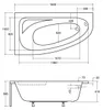 Technical drawing of a bathtub with dimensions and measurements. Podgląd zdjęcia produktu