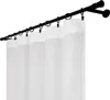 A close-up view of white sheer curtains hanging from a black curtain rod. Podgląd zdjęcia produktu