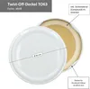 A white twist-off lid for jars, with a diagram showing its dimensions and a close-up of the sealing material. Produktbild-Vorschau