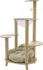 A multi-level cat tree with a bed and a hanging toy, presented against a white background. Náhled obrázku produktu