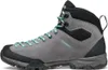 Graue Wanderschuhe für Damen mit blauen Schnürsenkeln; Modell "Mojito Hike GTX Wmn" von Scarpa. Produktbild-Vorschau