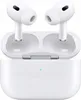A pair of white wireless earbuds and their charging case are displayed on a white background. Produktbild-Vorschau