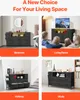 Collage showing a black dresser with 10 fabric drawers and LED lighting in different room settings: bedroom, living room, hallway, and study. Náhľad obrázku produktu